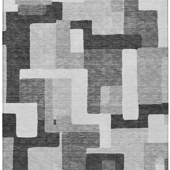 9' X 12' Silver Ivory And Charcoal Geometric Washable Indoor Outdoor Area Rug