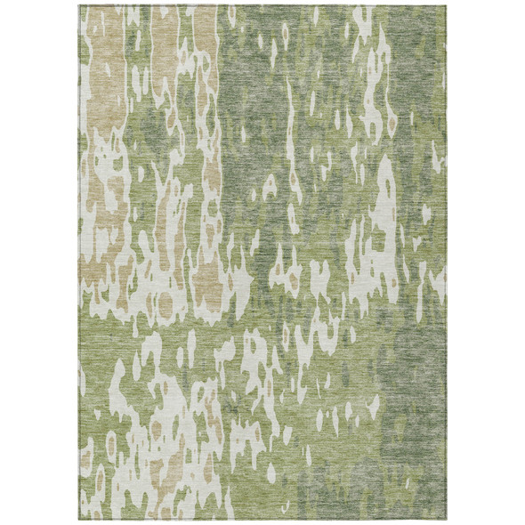 9' X 12' Sage And Ivory Abstract Washable Indoor Outdoor Area Rug