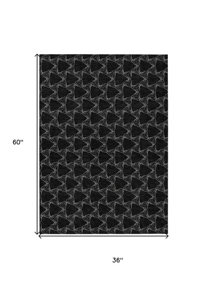 3' X 5' Black And White Geometric Washable Indoor Outdoor Area Rug