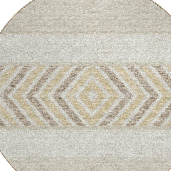 8' Beige Ivory And Taupe Round Southwestern Washable Indoor Outdoor Area Rug