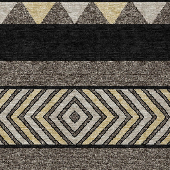 8' X 10' Black Ivory And Wheat Southwestern Washable Indoor Outdoor Area Rug