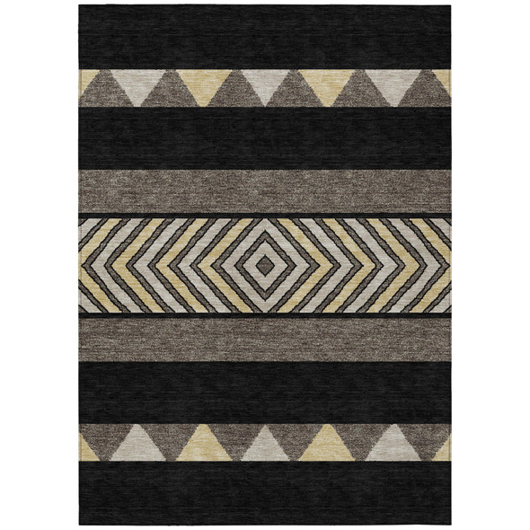 10' X 14' Black Ivory And Wheat Southwestern Washable Indoor Outdoor Area Rug