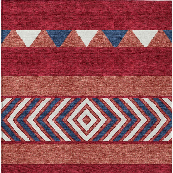 8' X 10' Red White And Navy Blue Southwestern Washable Indoor Outdoor Area Rug