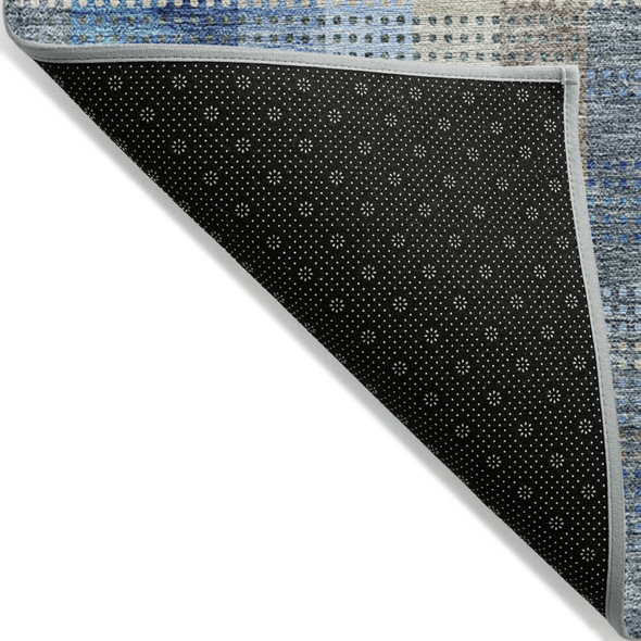 10' X 14' Denim Blue Sky Blue And Beige Plaid Washable Indoor Outdoor Area Rug