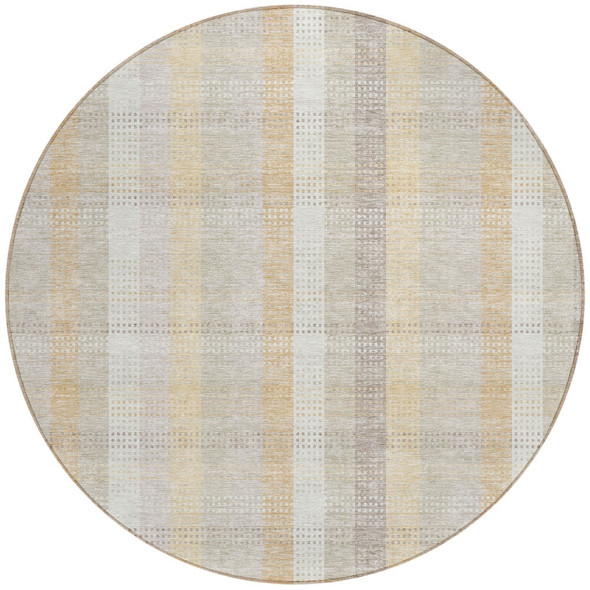 8' Ivory Beige And Tan Round Plaid Washable Indoor Outdoor Area Rug