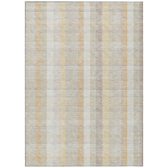 8' X 10' Ivory Beige And Tan Plaid Washable Indoor Outdoor Area Rug