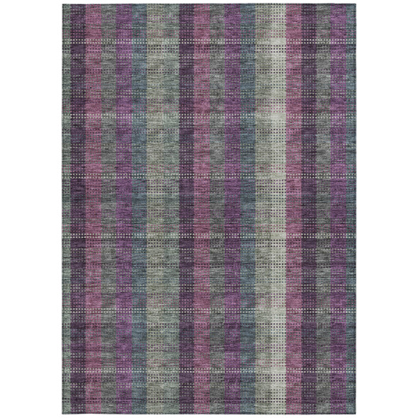 9' X 12' Plum Eggplant And Gray Plaid Washable Indoor Outdoor Area Rug