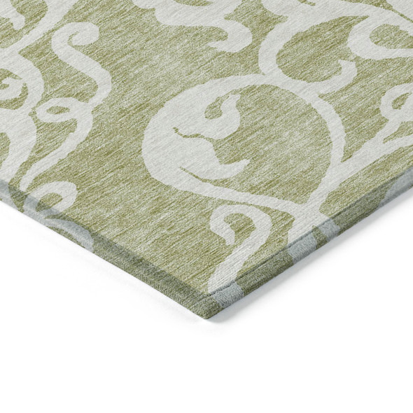 3' X 5' Sage And Ivory Damask Washable Indoor Outdoor Area Rug