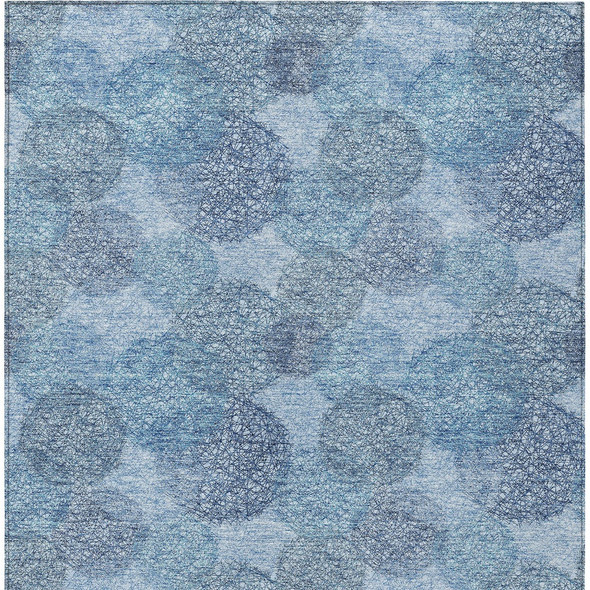 5' X 8' Denim Blue Navy Blue And Ivory Polka Dot Washable Indoor Outdoor Area Rug