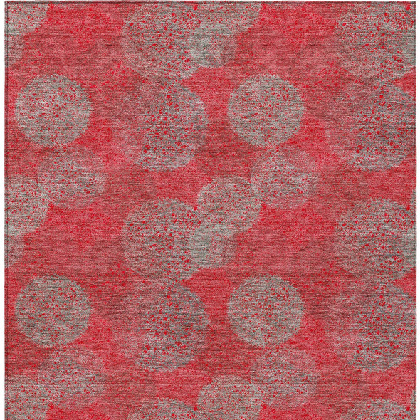 3' X 5' Red Gray And Silver Polka Dot Washable Indoor Outdoor Area Rug