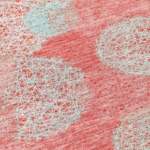 3' X 5' Salmon Ivory And Sky Blue Polka Dot Washable Indoor Outdoor Area Rug