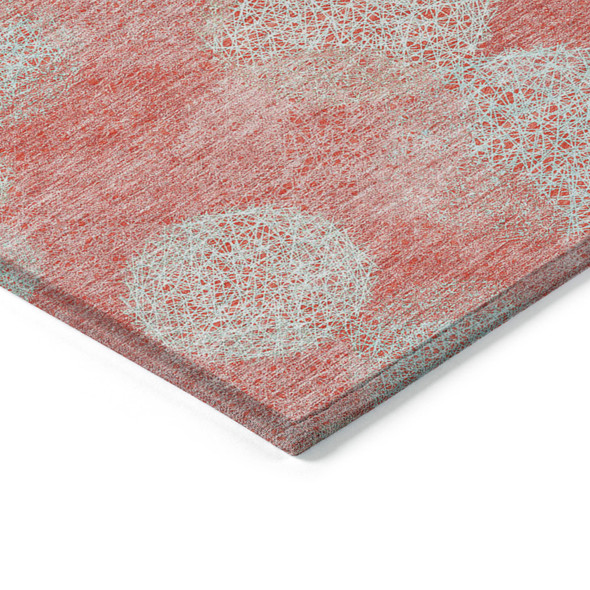 8' X 10' Salmon Ivory And Sky Blue Polka Dot Washable Indoor Outdoor Area Rug