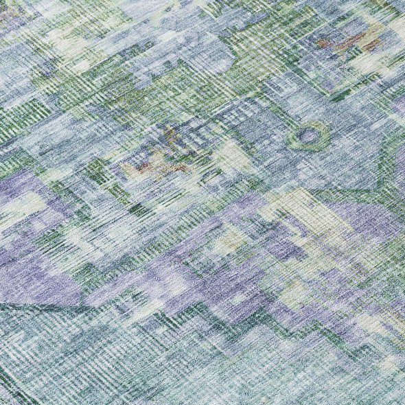 5' X 8' Teal Blue Lavender And Ivory Oriental Washable Indoor Outdoor Area Rug
