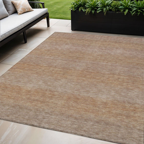 5' X 8' Beige And Brown Striped Washable Indoor Outdoor Area Rug