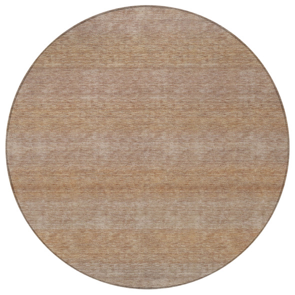 8' Beige And Brown Round Striped Washable Indoor Outdoor Area Rug