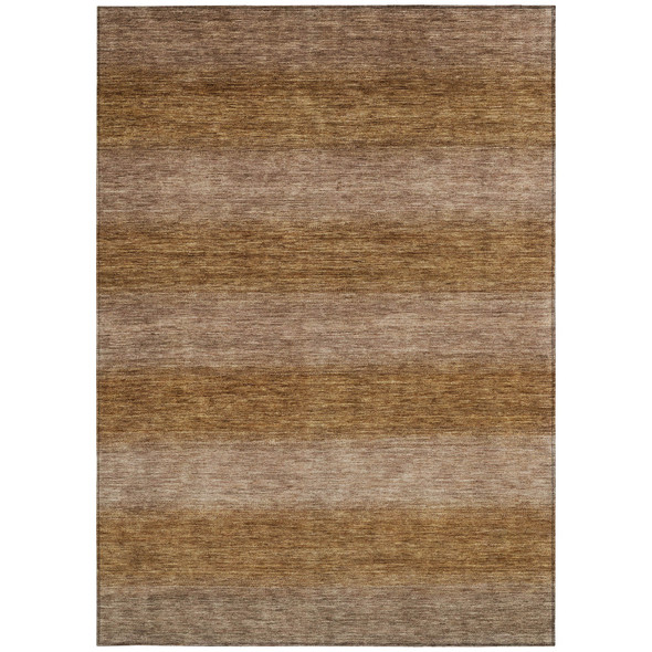 5' X 8' Brown And Khaki Striped Washable Indoor Outdoor Area Rug