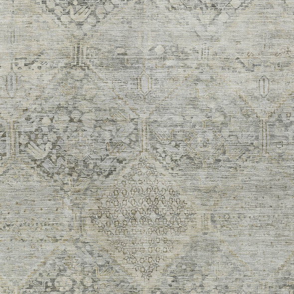 10' X 14' Pewter And Silver Geometric Washable Indoor Outdoor Area Rug