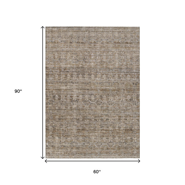 5' X 8' Brown And Beige Striped Washable Indoor Outdoor Area Rug