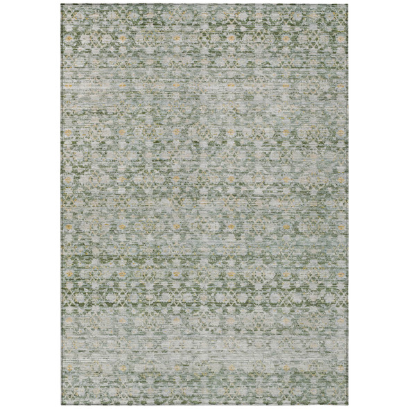 5' X 8' Green And Gold Striped Washable Indoor Outdoor Area Rug