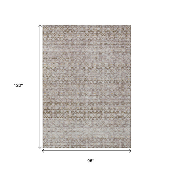8' X 10' Taupe And Beige Striped Washable Indoor Outdoor Area Rug