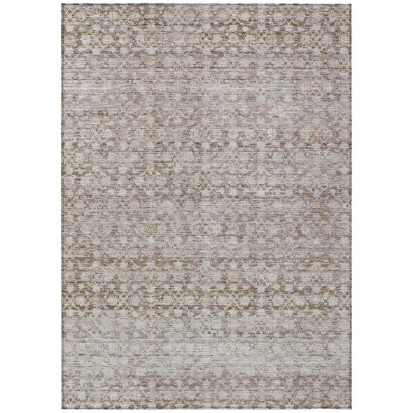 10' X 14' Taupe And Beige Striped Washable Indoor Outdoor Area Rug