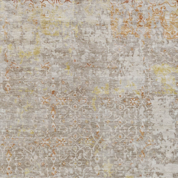 5' X 8' Brown And Gold Abstract Washable Indoor Outdoor Area Rug