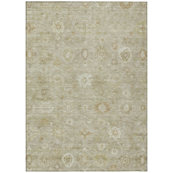 10' X 14' Beige Tan And Ivory Damask Washable Indoor Outdoor Area Rug