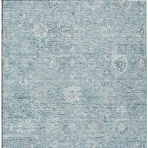 3' X 5' Blue Ivory And Gray Damask Washable Indoor Outdoor Area Rug
