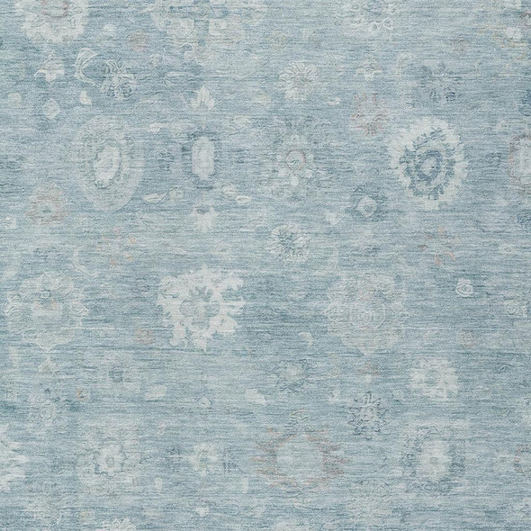 9' X 12' Blue Ivory And Gray Damask Washable Indoor Outdoor Area Rug