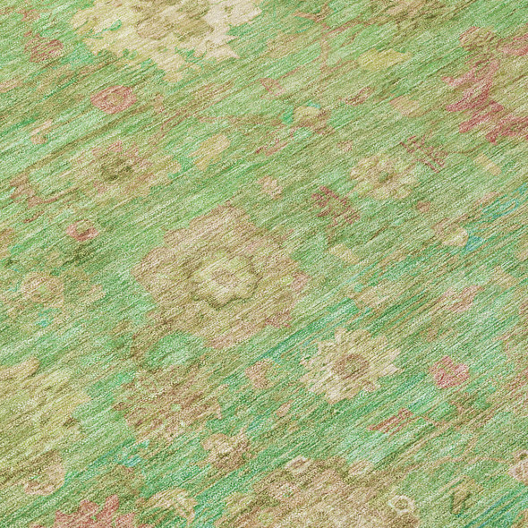5' X 8' Lime Green Pink And Teal Blue Damask Washable Indoor Outdoor Area Rug