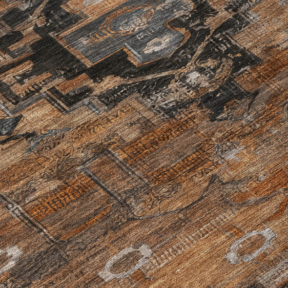 5' X 8' Terra Cotta Rust And Gray Tribal Washable Indoor Outdoor Area Rug