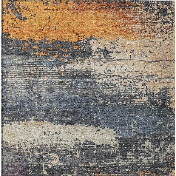 8' X 10' Blue Gray And Orange Abstract Washable Indoor Outdoor Area Rug