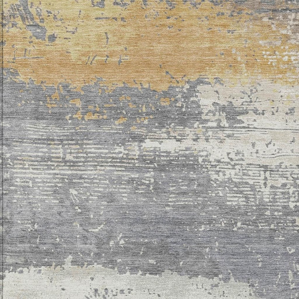 10' X 14' Gold Gray And Silver Abstract Washable Indoor Outdoor Area Rug