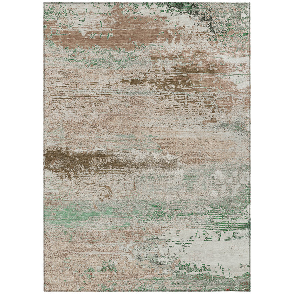 5' X 8' Khaki Beige And Ivory Abstract Washable Indoor Outdoor Area Rug