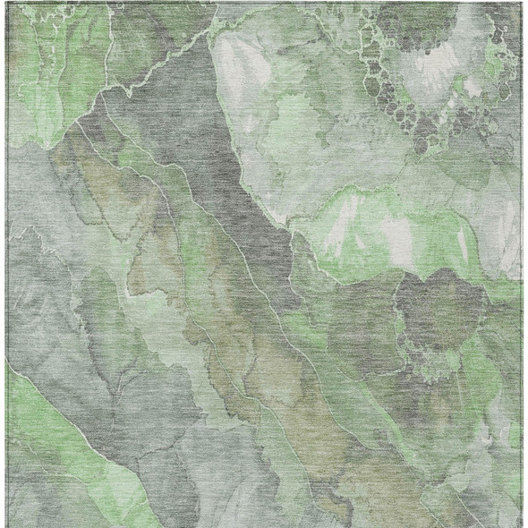 10' X 14' Green And Gray Floral Washable Indoor Outdoor Area Rug