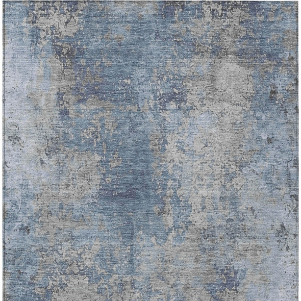 5' X 8' Denim Blue And Silver Abstract Washable Indoor Outdoor Area Rug
