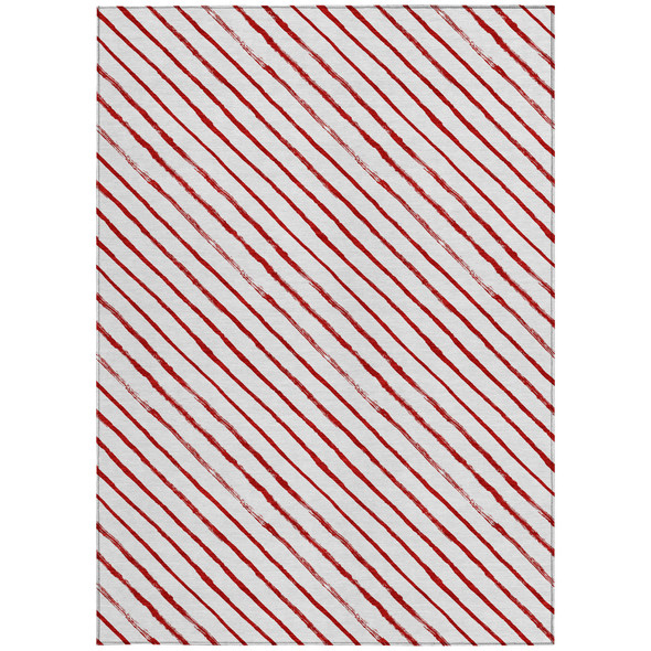 5' X 8' Red And White Striped Washable Indoor Outdoor Area Rug