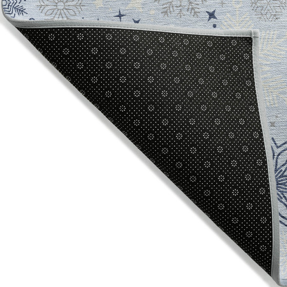 3' X 5' Sky Blue Navy Blue And Ivory Snowflake Washable Indoor Outdoor Area Rug