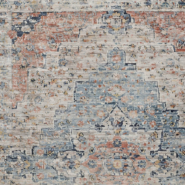 3' X 5' Beige And Denim Blue Medallion Washable Indoor Outdoor Area Rug