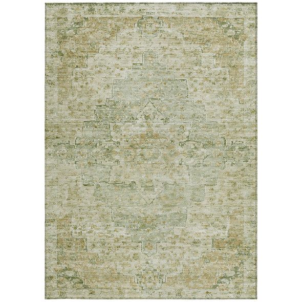 10' X 14' Sage And Wheat Medallion Washable Indoor Outdoor Area Rug