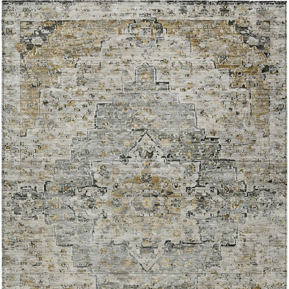 9' X 12' Taupe And Beige Medallion Washable Indoor Outdoor Area Rug