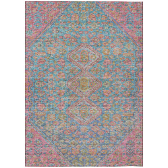10' X 14' Sky Blue And Blush Aztec Washable Indoor Outdoor Area Rug