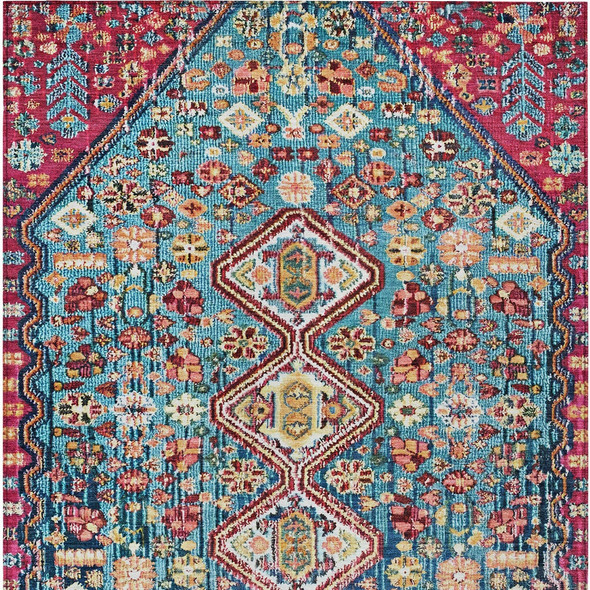 8' X 10' Teal Blue And Merlot Aztec Washable Indoor Outdoor Area Rug