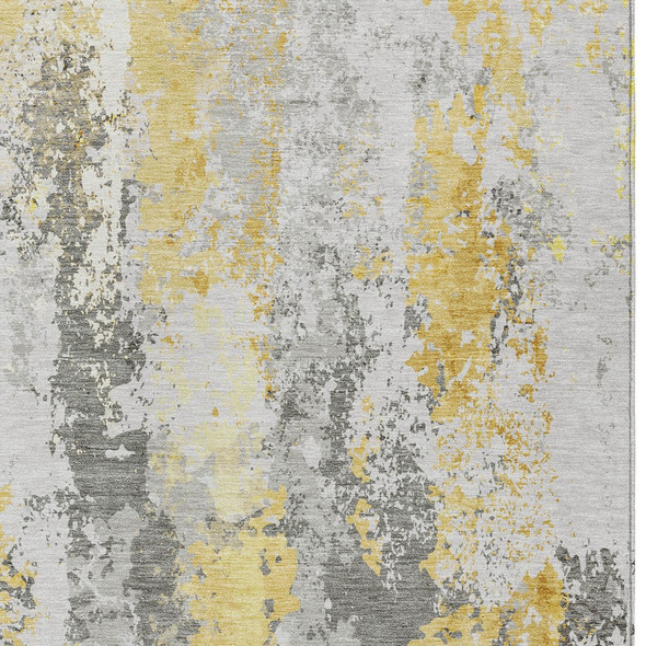 10' X 14' Yellow And Ivory Abstract Washable Indoor Outdoor Area Rug