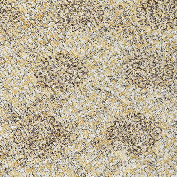 5' X 8' Gold And Taupe Damask Washable Indoor Outdoor Area Rug