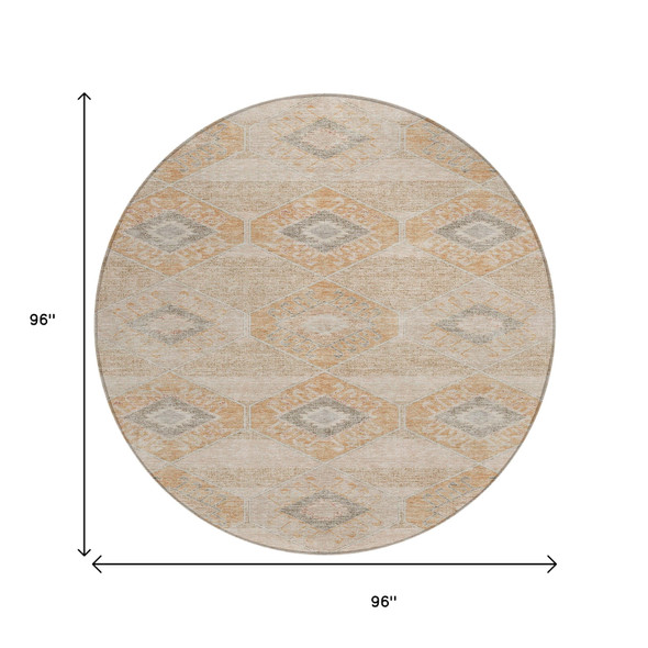 8' Copper And Gray Round Aztec Washable Indoor Outdoor Area Rug