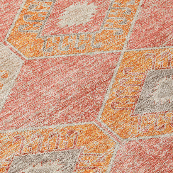 10' X 14' Coral And Gray Aztec Washable Indoor Outdoor Area Rug