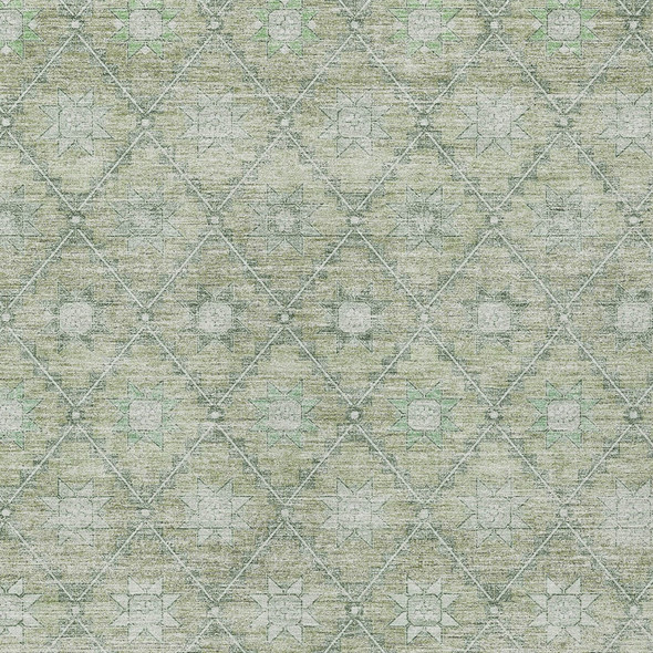 5' X 8' Artichoke Green And Gray Floral Washable Indoor Outdoor Area Rug