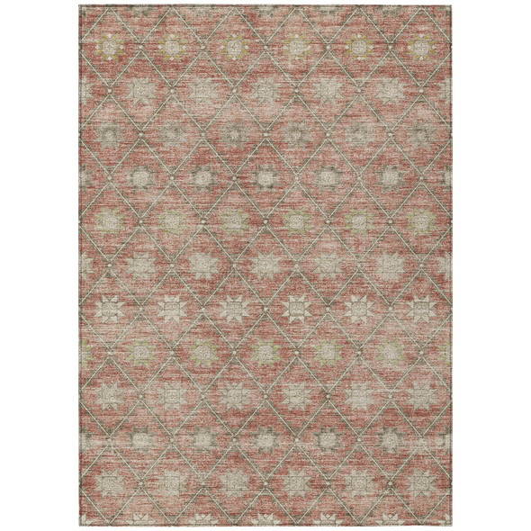 10' X 14' Terra Cotta And Beige Floral Washable Indoor Outdoor Area Rug