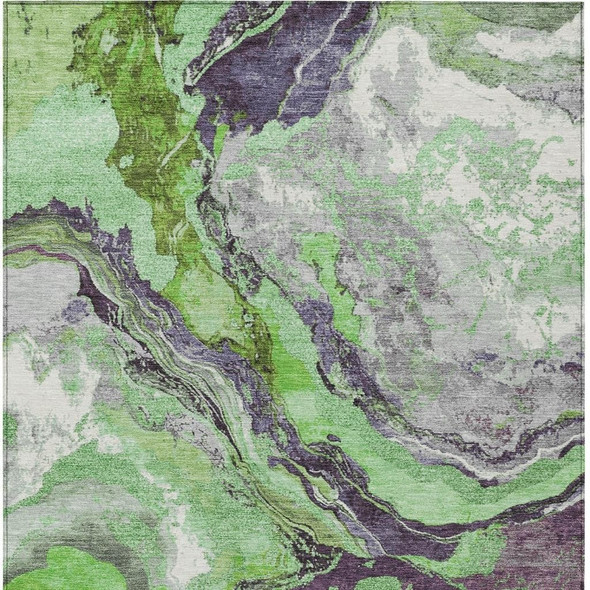 5' X 8' Green And Charcoal Abstract Washable Indoor Outdoor Area Rug